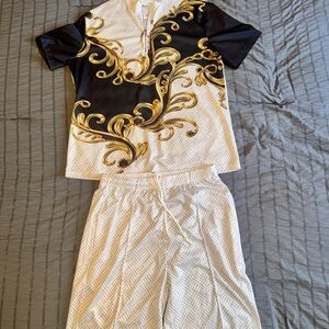 Men’s 2-Piece Baroque Black & Gold Summer Set – 1/4 Zip Top & Drawstring Shorts
